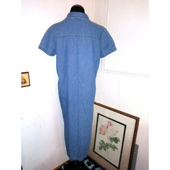 Denim Jumper Dress Maxi dress PL/L Collar Button front Pockets Blue short sleeve - Picture 5 of 6